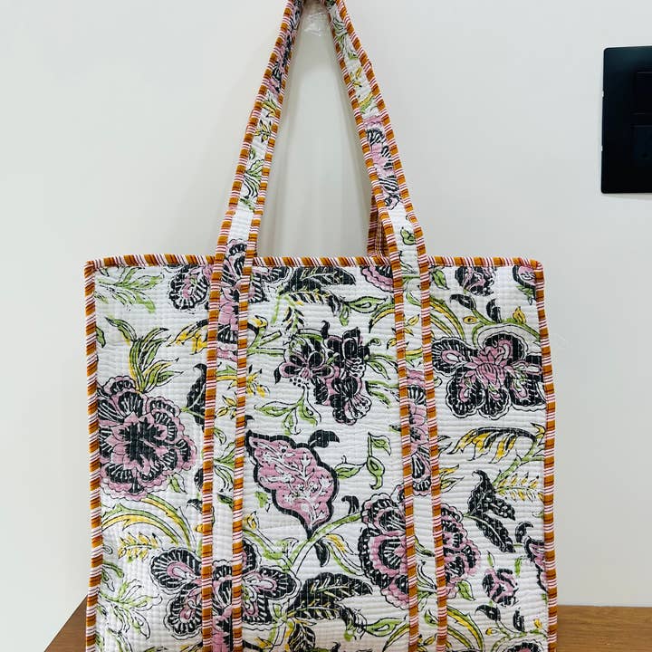 Meghcraft - Wholesale Tote bag – Women's - Handmade Cotton Floral Block Print Multipurpose Tote Bag0