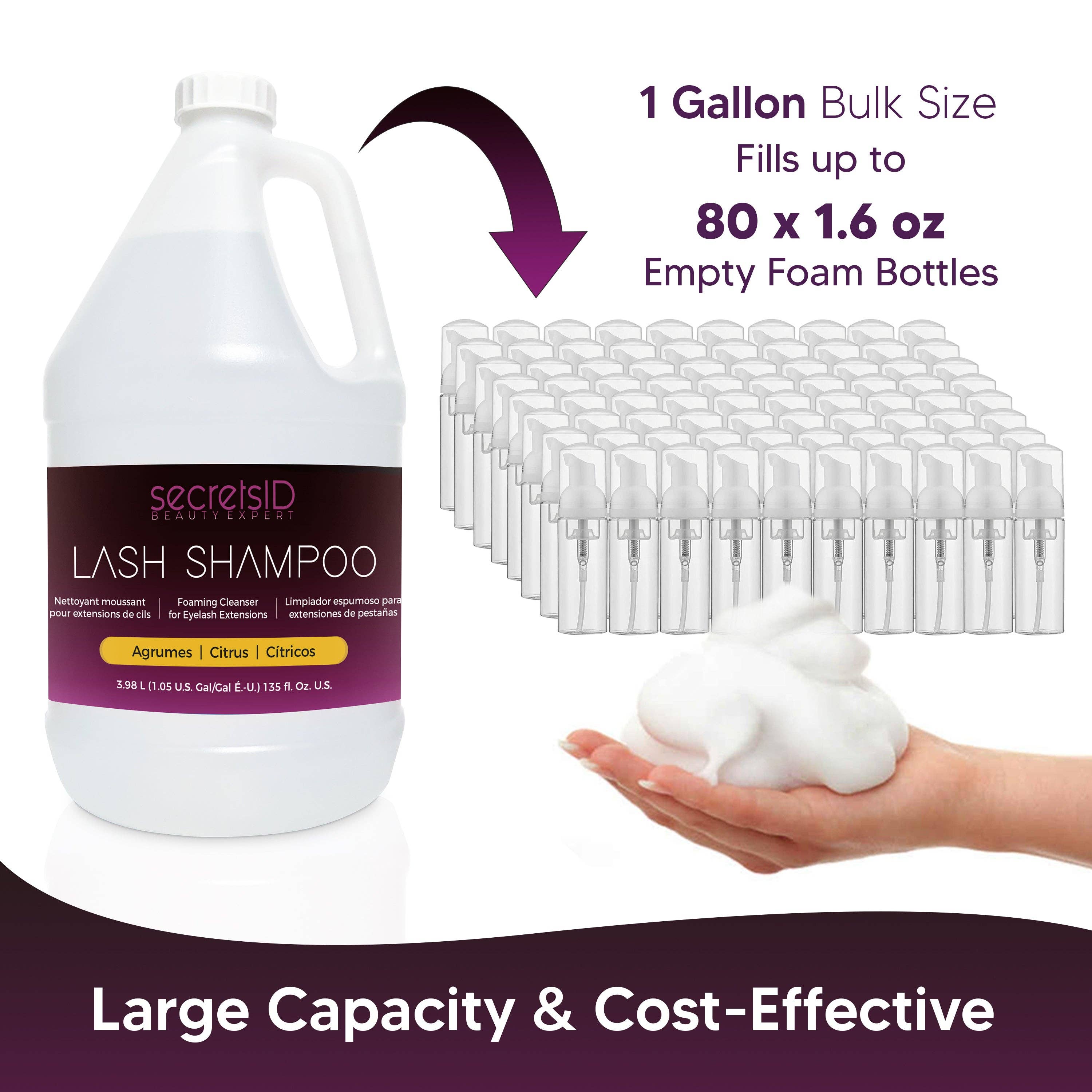 SecretsID - Wholesale Eyelash/Brow Serum - Foaming Lash Shampoo Bulk 1 Gallon Size - Citrus Scent1