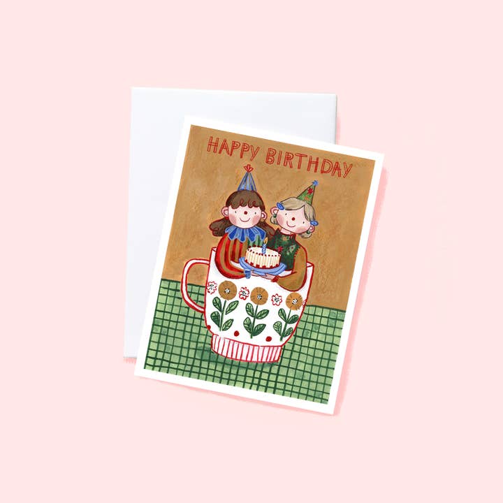 Happy birthday teacup - Greeting Card  for wholesale by Leah Bees Creations