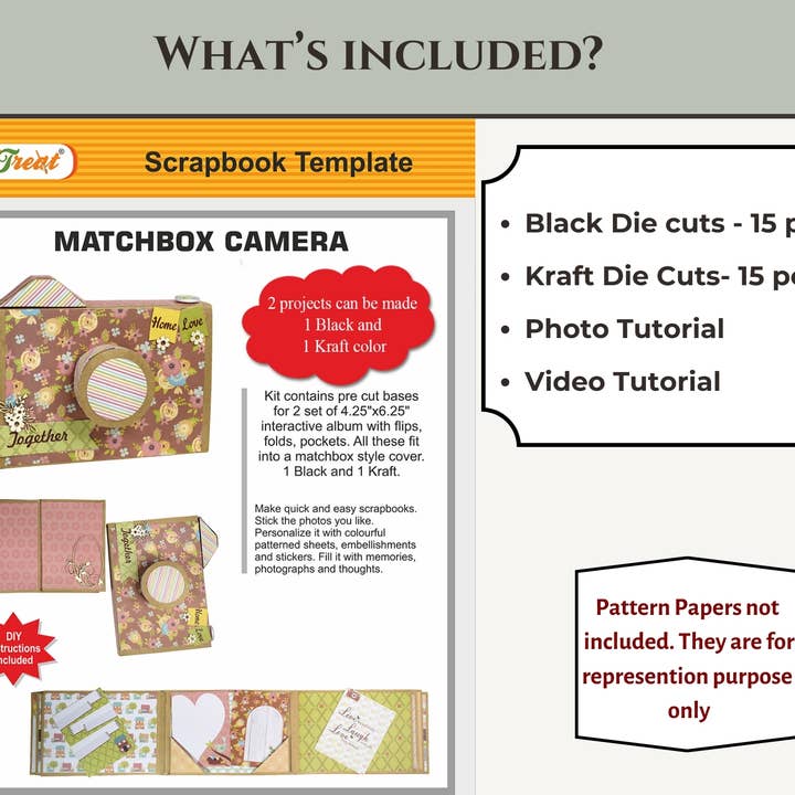 CrafTreat – wholesale Scrapbook – CrafTreat Matchbox Camera DIY Scrapbook Templates2 set 1 Black 1 Kraft