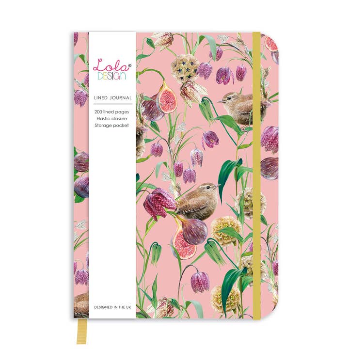 Wren Pattern Hardback Journal with Elastic Closure for wholesale by Lola Design Ltd