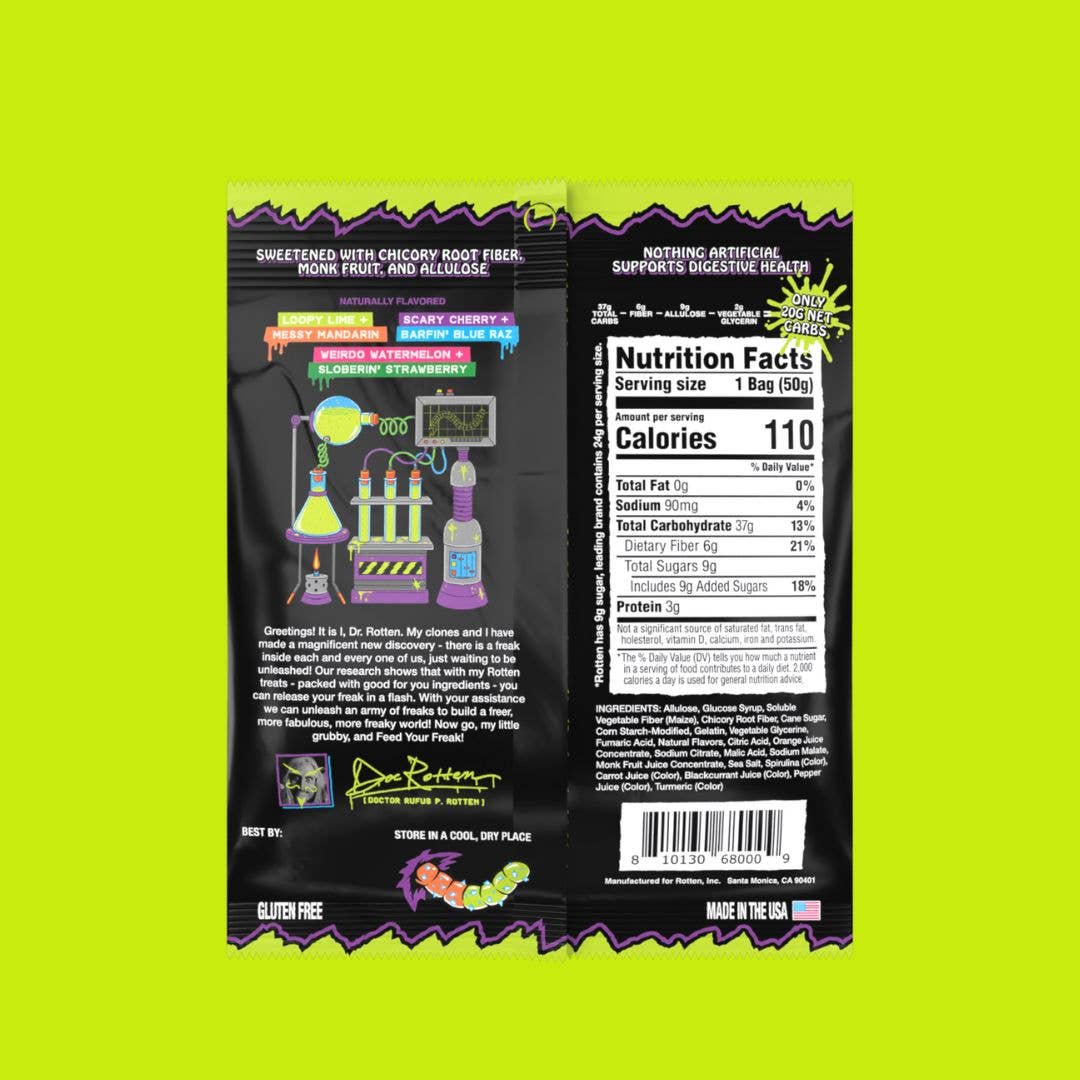 Rotten Candy - Wholesale Gummy - Sour Gummy Worms Candy: GF, Prebiotics, Low Sugar3