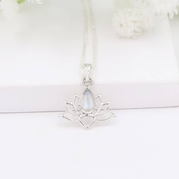 Jay Jools - Wholesale Pendant/Charm Necklace - Rainbow Moonstone Lotus Pendant: 925 Sterling Silver Jewelry3