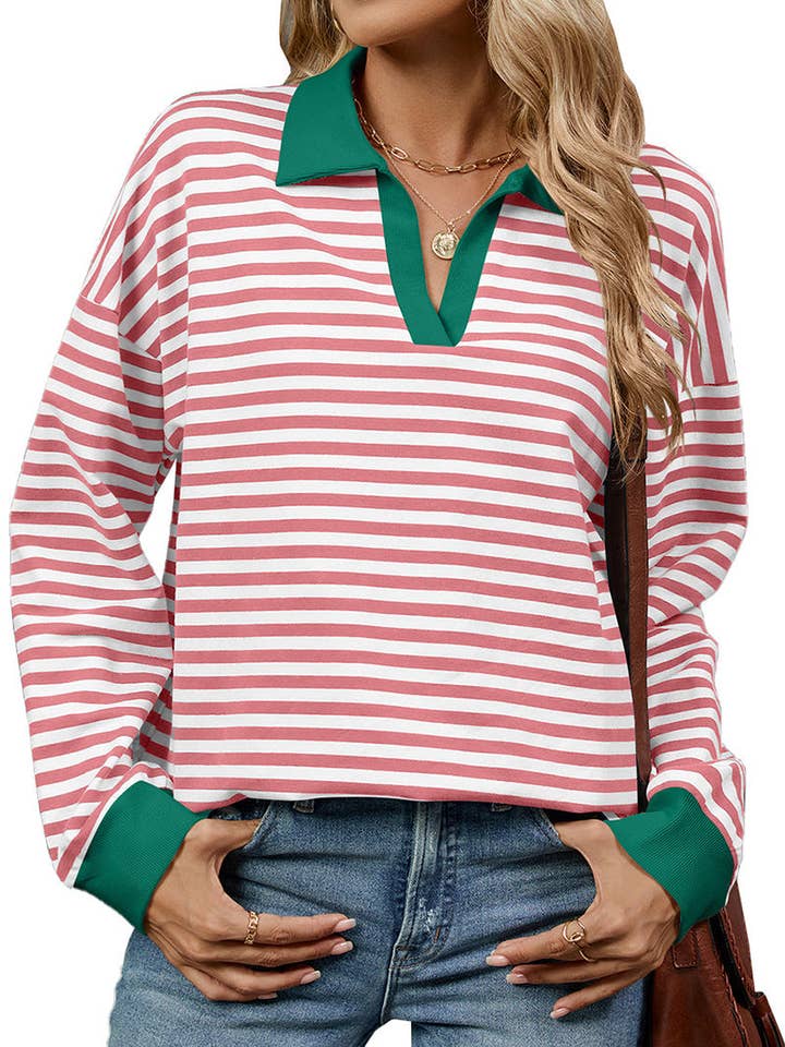 safistyle - Wholesale Polo - Women's - Striped Polo Neck Top11