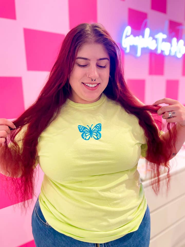 Butterfly Embroidered Tee | Trendy tshirt, 90's tshirt for wholesale by Graphic Tees & Co.