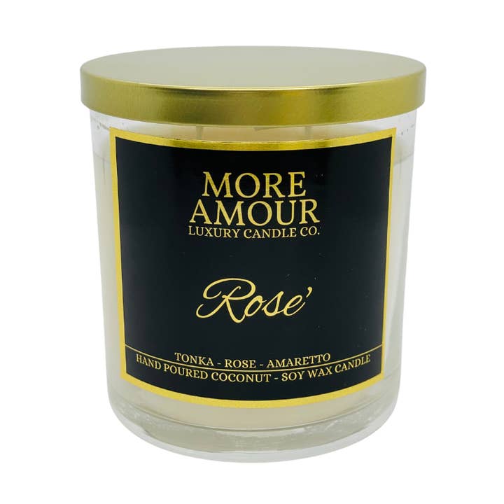 Rosé 9oz Coconut & Soy Wax Candle for wholesale by More Amour Candle Co