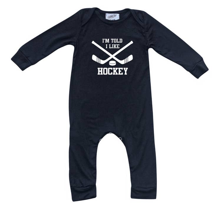 I'm Told I Like Hockey Long Sleeve Romper for wholesale by Rocket Bug