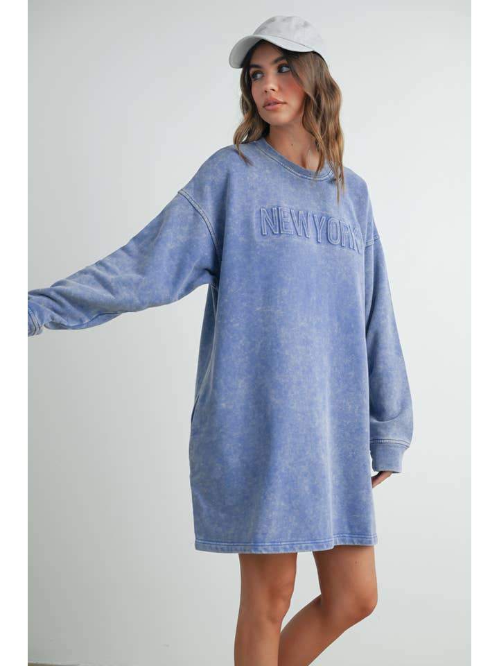 BUTTERMELON - Wholesale Dress - Women's - Tall Acid Wash Sweatshirt Dress - BMD753825