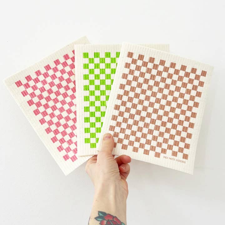 Set of 3 Swedish Sponge Cloths - checkered 2 for wholesale by Bee Nice Goods