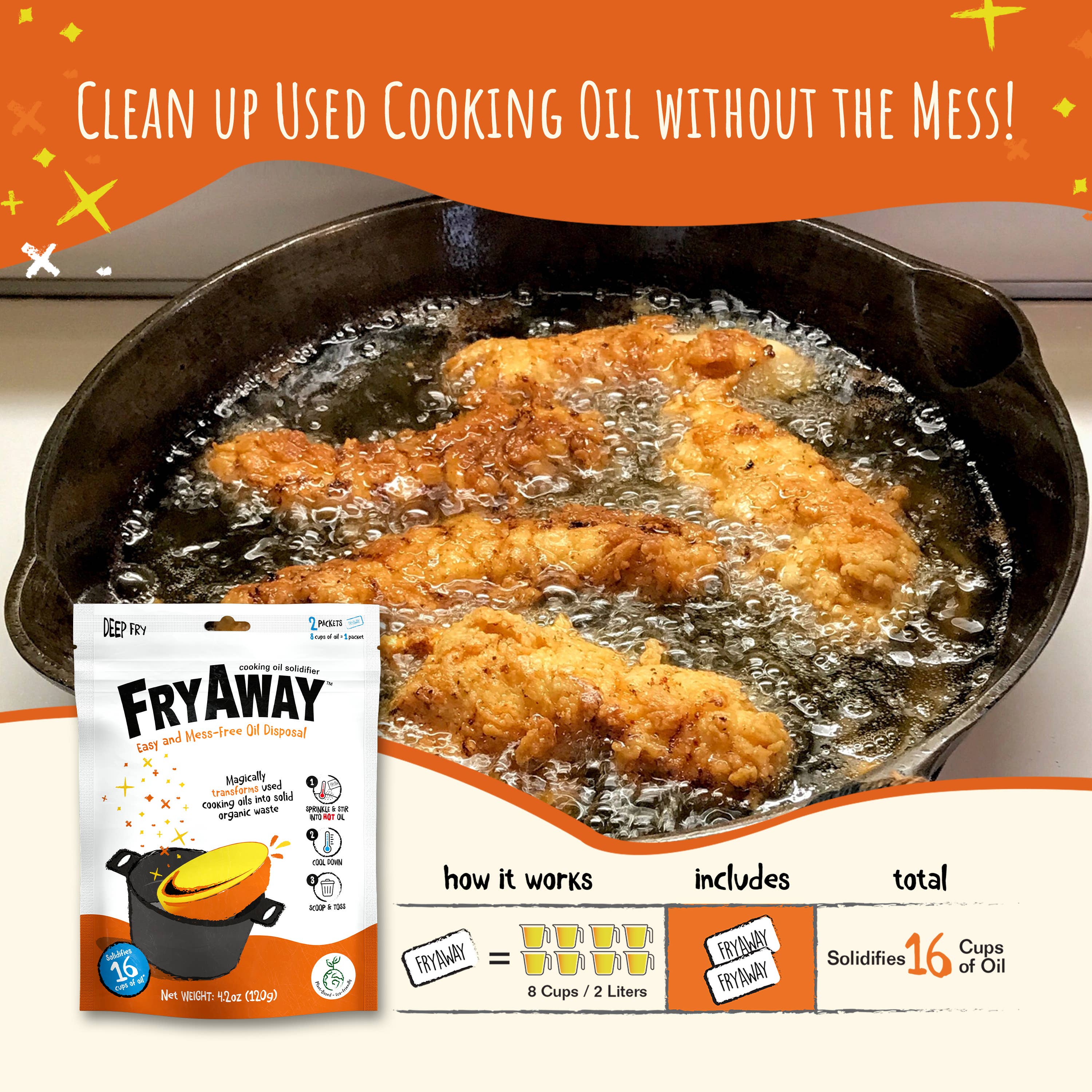 FryAway Cooking Oil Solidifier - Wholesale Kitchen Tool/Gadget - FryAway Deep Fry  - Easy, Mess-free Cooking Oil Disposal (Shark Tank)2