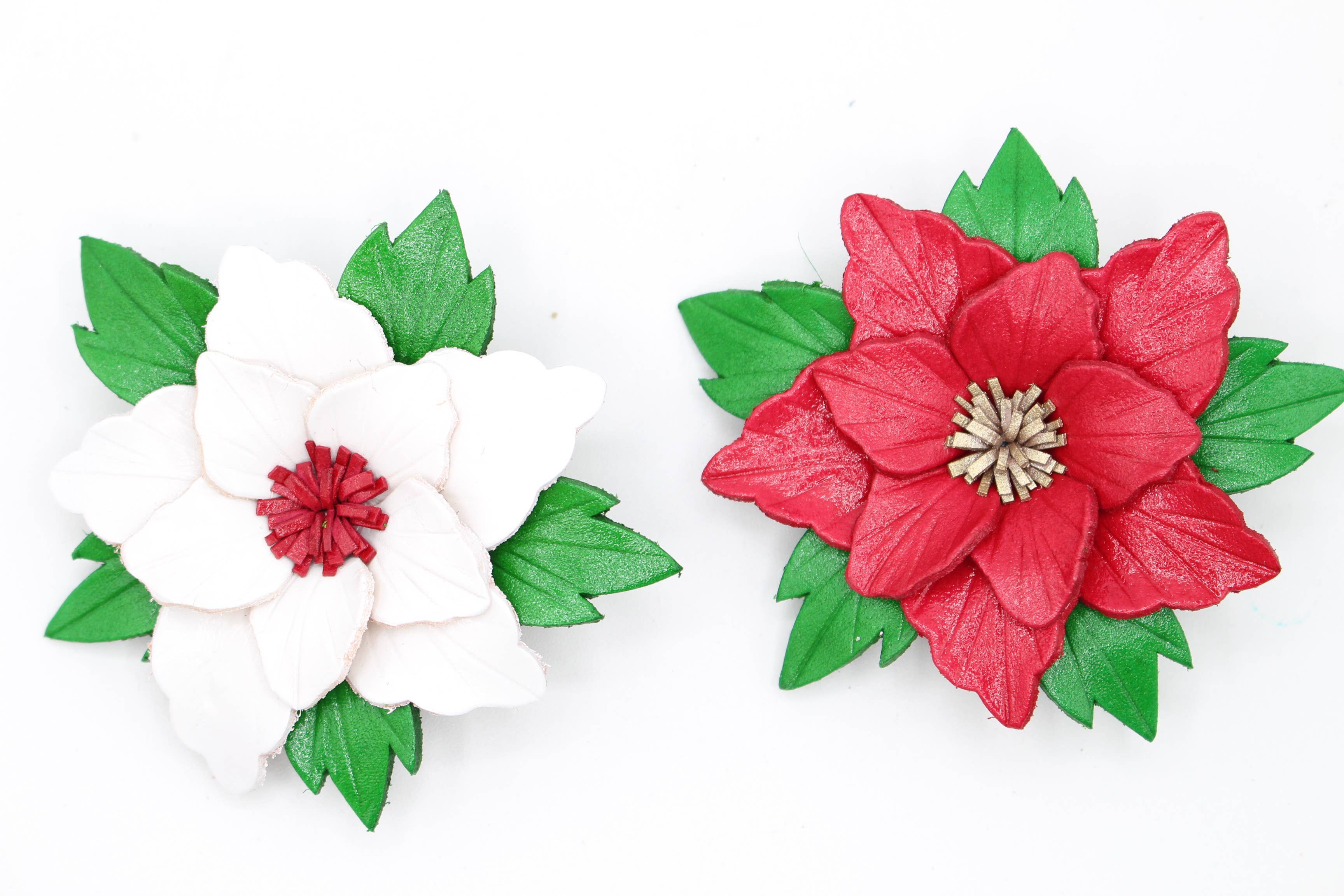 Sunflower Handmade leather inc - Wholesale Ornament - 12 pcs poinsettia flower leather ornaments16