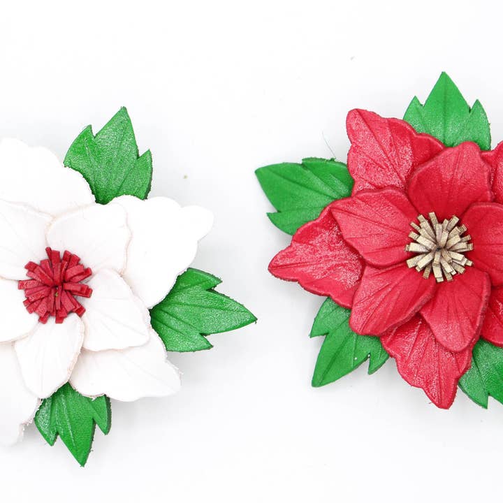 Sunflower Handmade leather inc - Venta al por mayor Adornos - 12 adornos de cuero con flores de poinsettia16