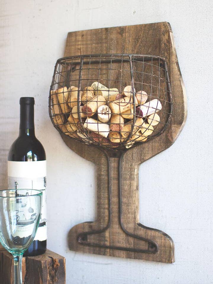 WOOD AND WIRE WALL WINE CORK HOLDER for wholesale by Kalalou