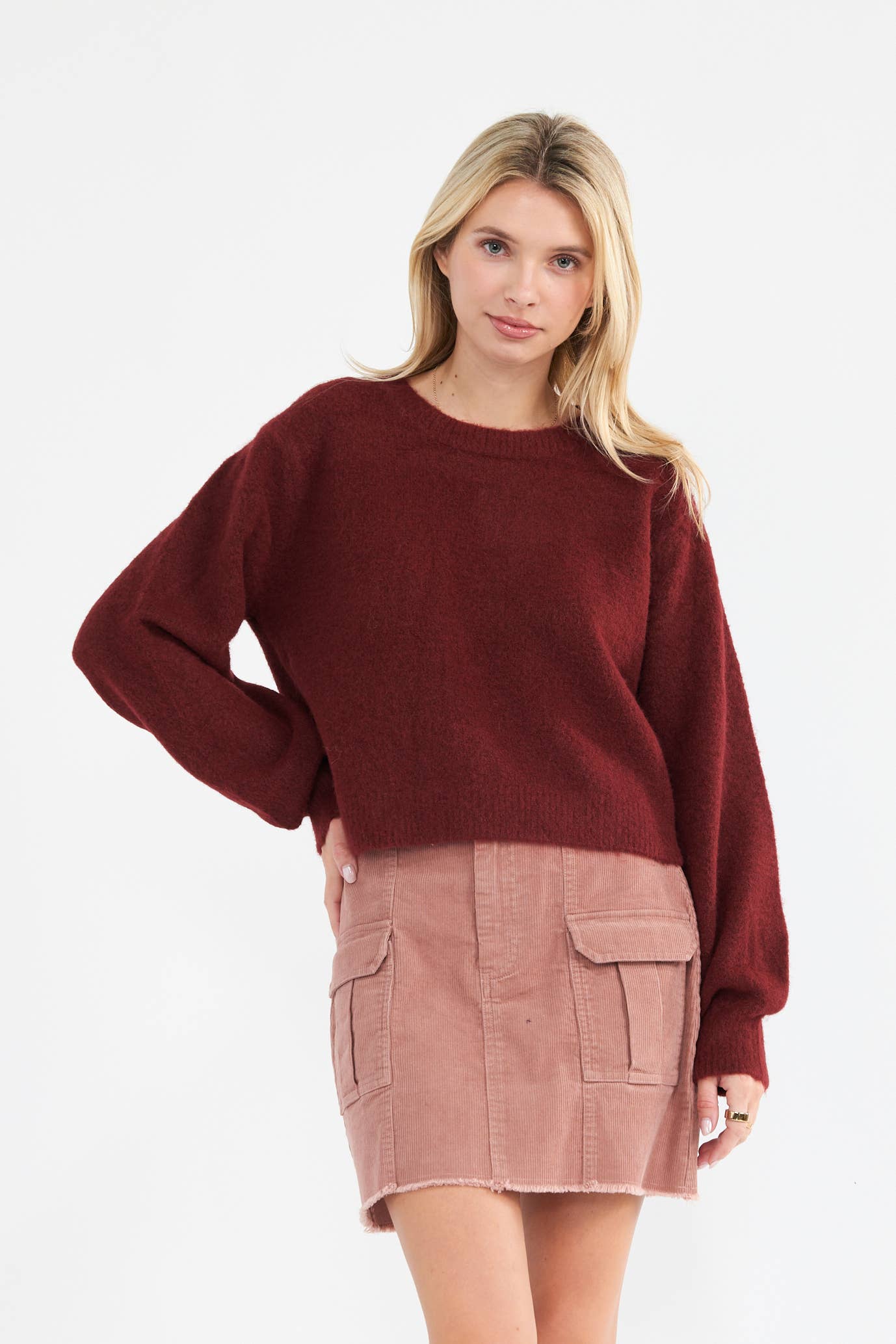 Newbury Kustom - Vente Pull en maille – femme - 11310-Pull en maille douce légèrement raccourci uni2