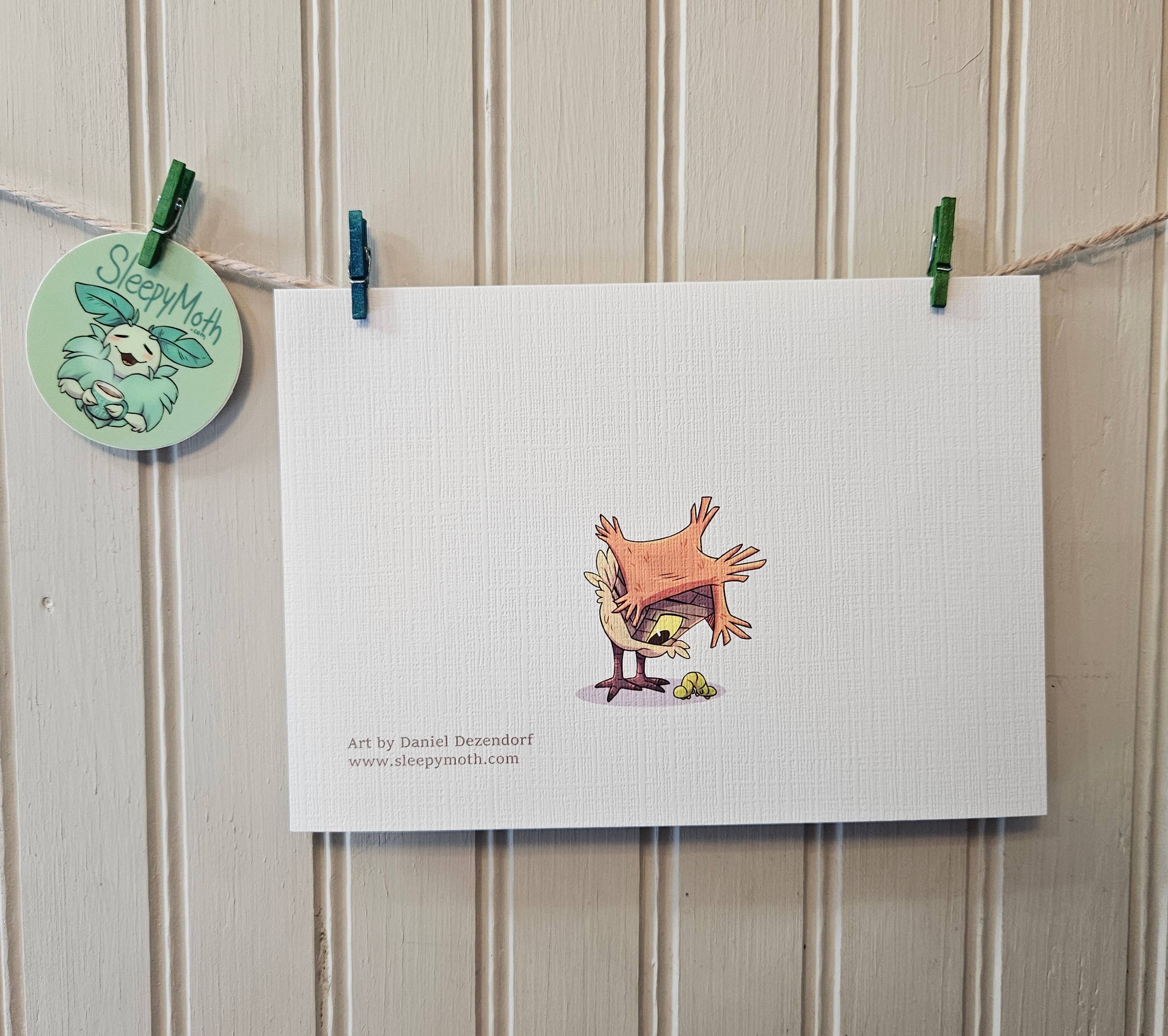 Sleepy Moth - Wholesale Everyday Greeting Card - House With Bird Legs Card 5x71