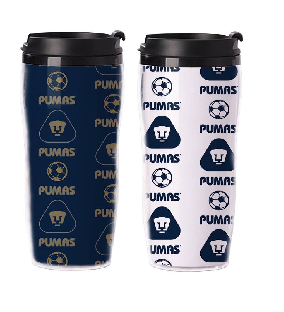 Simran International – Engroshandel Thermokop – Pumas UNAM fra La Liga MX 2-pakning plastikkrus med flip-låg, 16 oz0