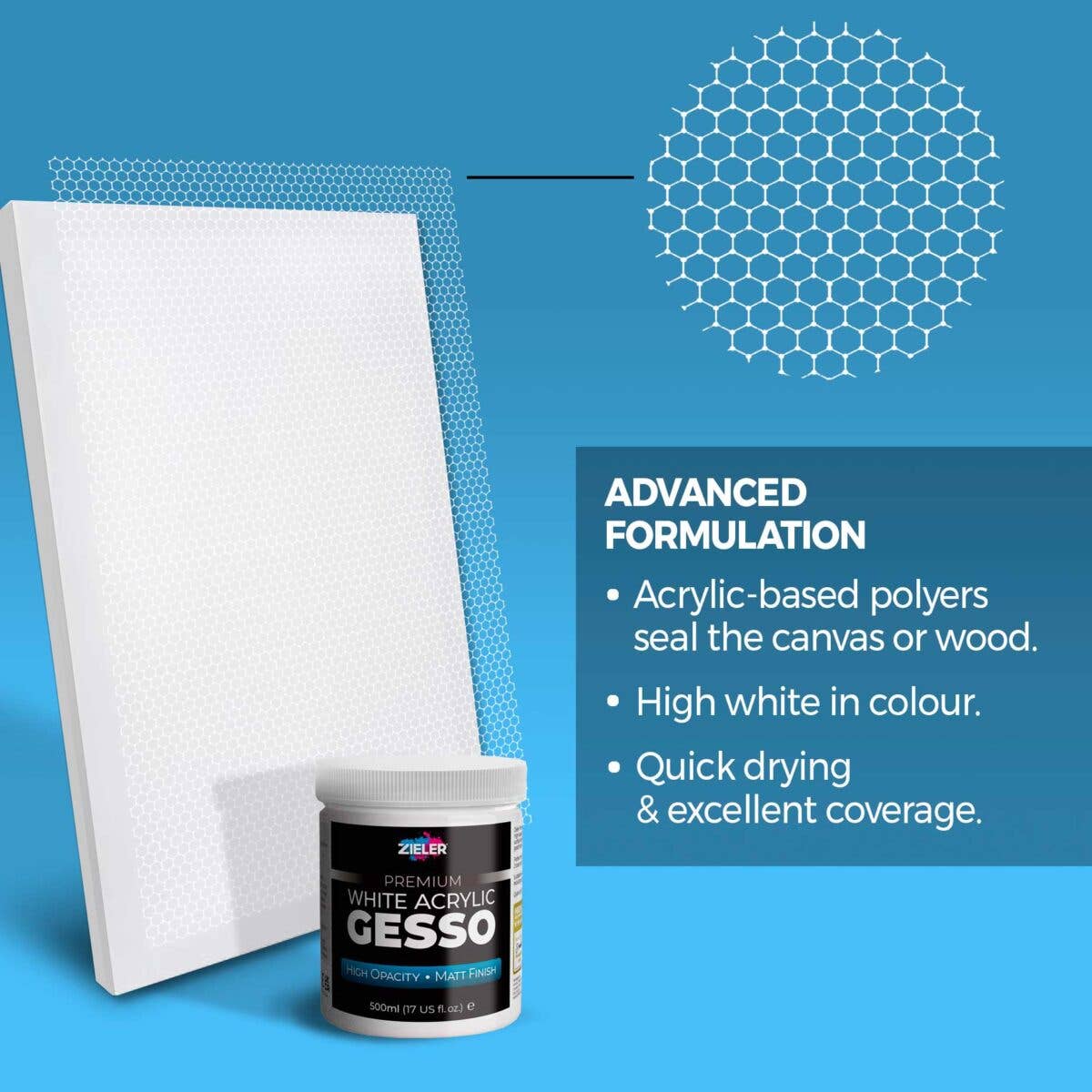Zieler - Vente Assortiments de peinture - Gesso acrylique blanc premium opaque à finition mate3