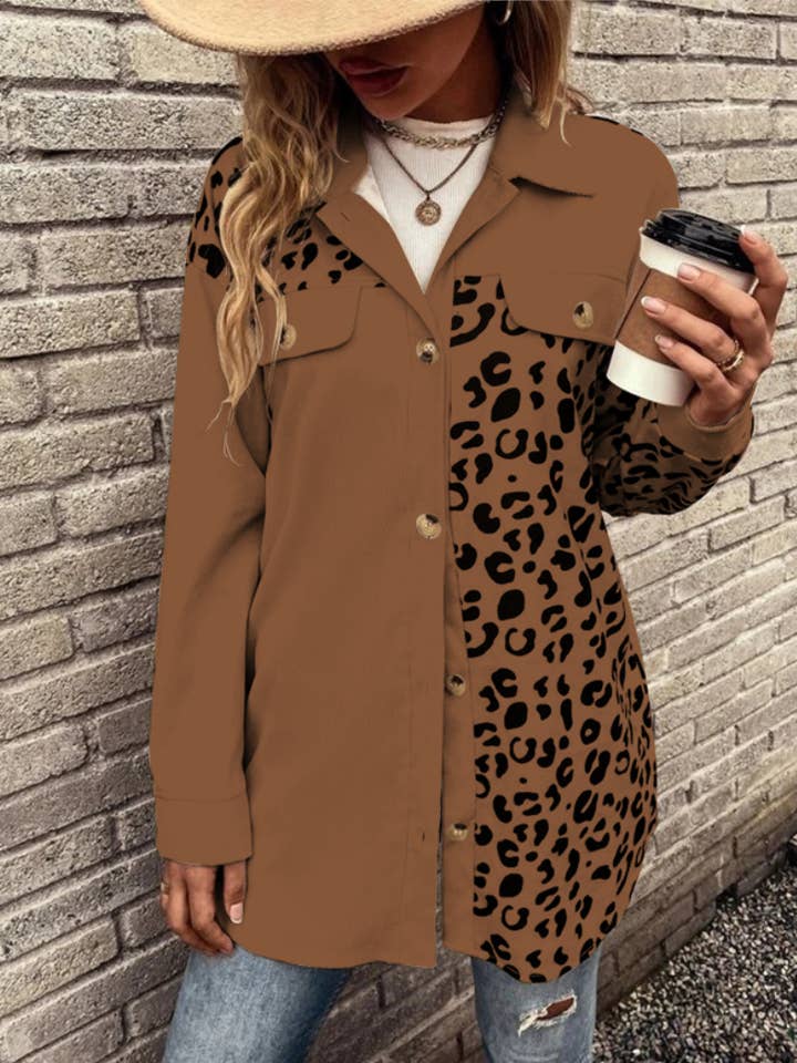 HIDDENBRAND - Wholesale Shirt Jacket/Shacket - Women's - Leopard-Print Single-Breasted Midi Jacket