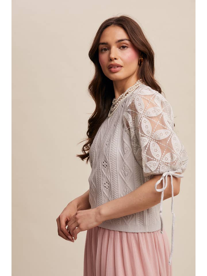 Listicle – Pulôver - Mulher por atacado – Top de Malha com Mangas Bufantes e Ilhós46