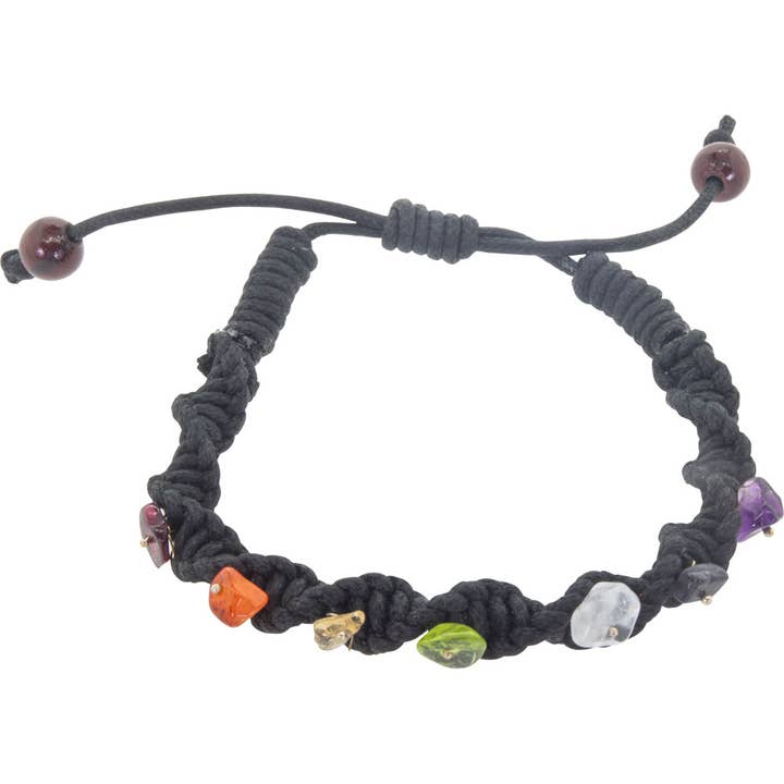 Pulsera retorcida de cordón de cera con gemas en forma de chips de chakra (cada una) para venta al por mayor de Kheops International