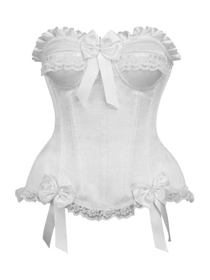 Daisy Corsets - Vente Corset – femme - Corset burlesque désossé en acier satiné blanc à tiroir supérieur5