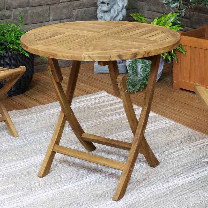 32 in Solid Teak Wood Folding Round Patio Dining Table for wholesale by Sunnydaze Decor