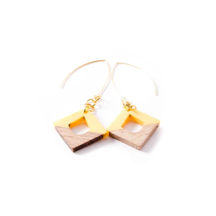 Yellow Wood And Resin Square Earrings for wholesale by Arm Candy