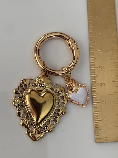 Miss DJ Angel - Wholesale Individual Charm/Pendant - Ex-voto sacred heart charms, ex-voto bag charms, sacred heart charms gift for women, gold and white heart charms4