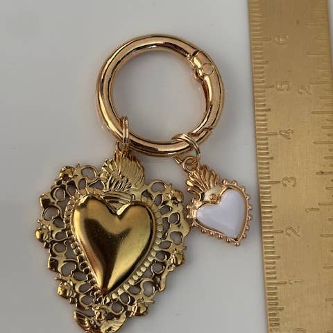 Miss DJ Angel - Wholesale Individual Charm/Pendant - Ex-voto sacred heart charms, ex-voto bag charms, sacred heart charms gift for women, gold and white heart charms4