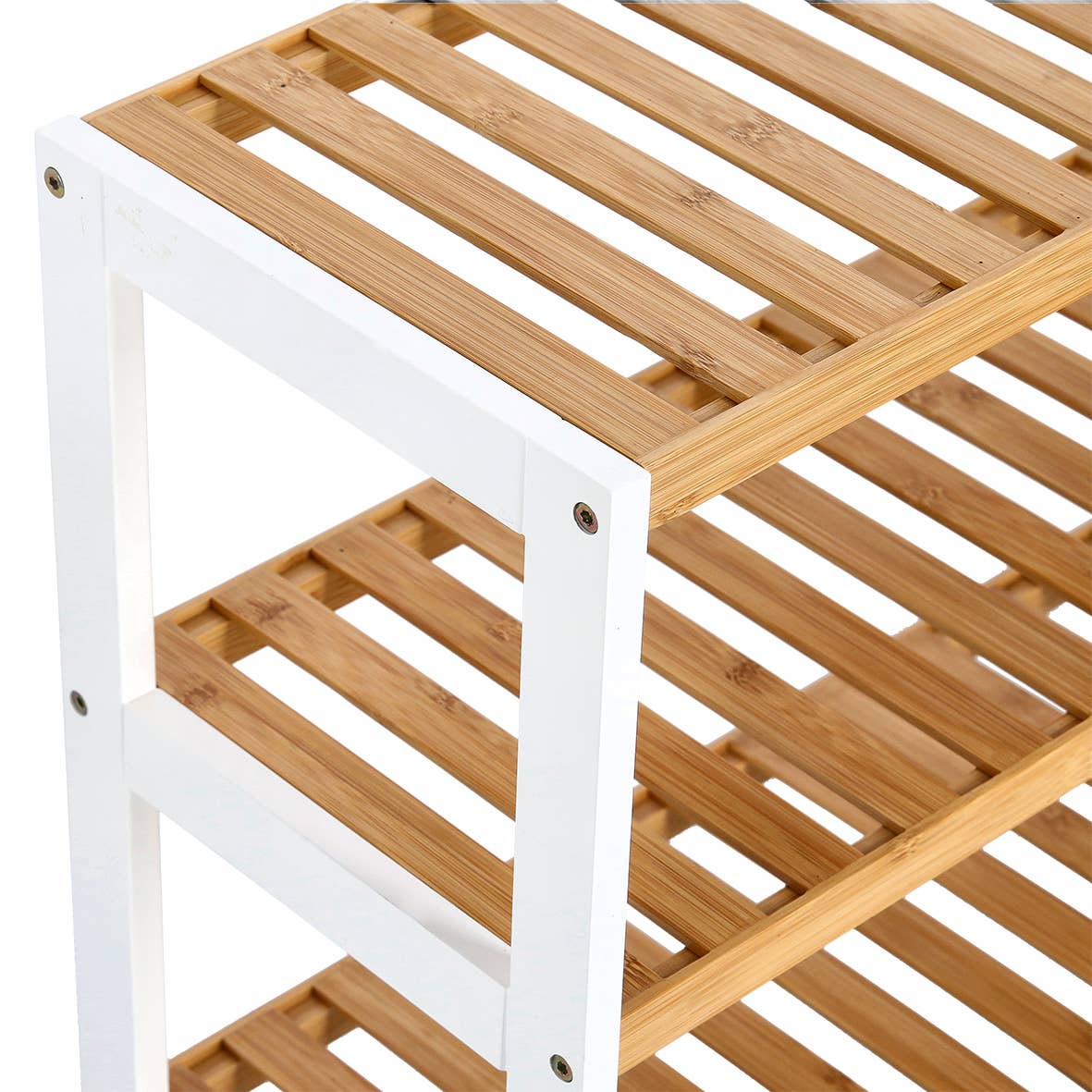 Shoe rack M. 3 shelves, bamboo/MDF, white for wholesale on Faire2