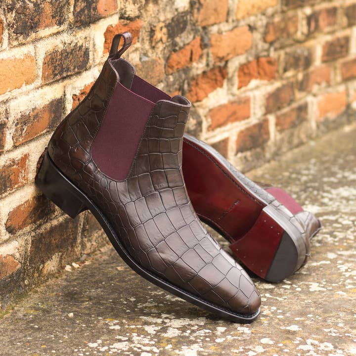 Monza Men's Leather Chelsea Boot in Dk Brown / Burgundy for wholesale by DapperFam