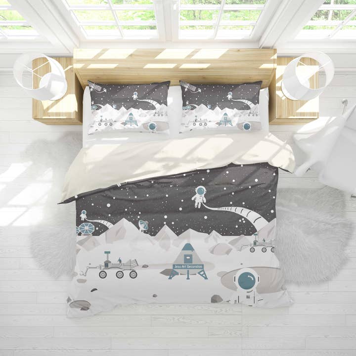 3D Sort Hvid Astronaut Univers Radar Satellit Dynebetræk Sæt Sengetøj Sæt Pudebetræk 48 for engroshandel hos Jess Art Decoration