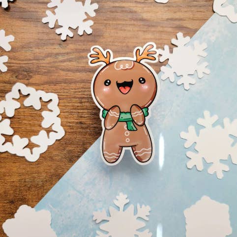Pain d'épice des fêtes avec chapeau de renne, autocollant Kawaii pour la vente par Cozy Bee Creates