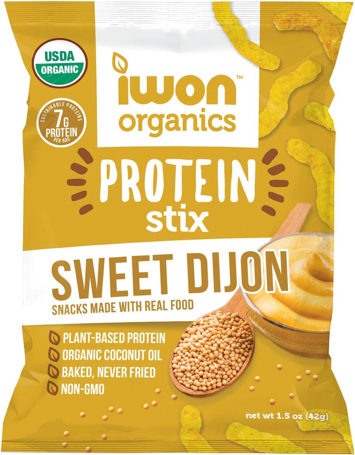 L&F Universal Goods - Wholesale Puffed Snack - IWON ORGANICS PROTEIN STIX 8/1.5OZ SWEET DIJON0