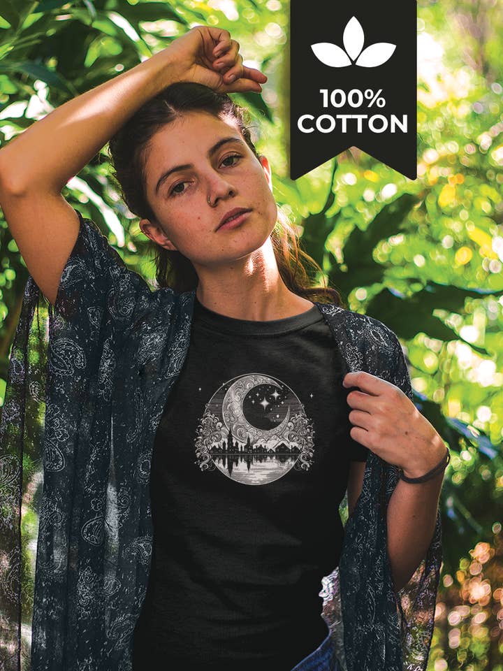 Winter Moon - 100% Cotton Crescent Moon Celestial Shirt for wholesale by Running With Wolves