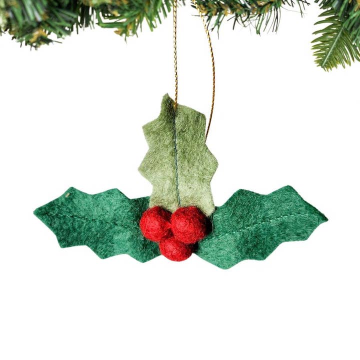 Felt Holly Ornament for wholesale by Upavim Crafts