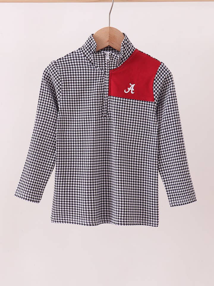 Top de cuadros bordados en color granate premium de Alabama para venta al por mayor de Aspen Rain Boutique