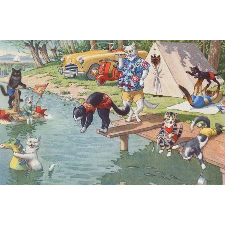 Tarjeta de Felicitación KC-293 Gatos Locos en el Lago para venta al por mayor de Found Image Press