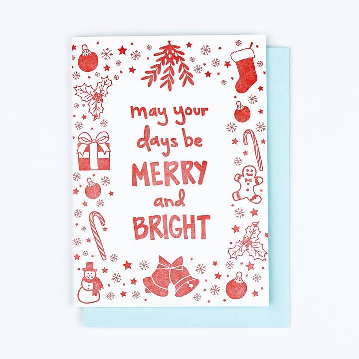 Holiday Letterpress Greeting Card: "Merry & Bright" for wholesale by Macon York Press