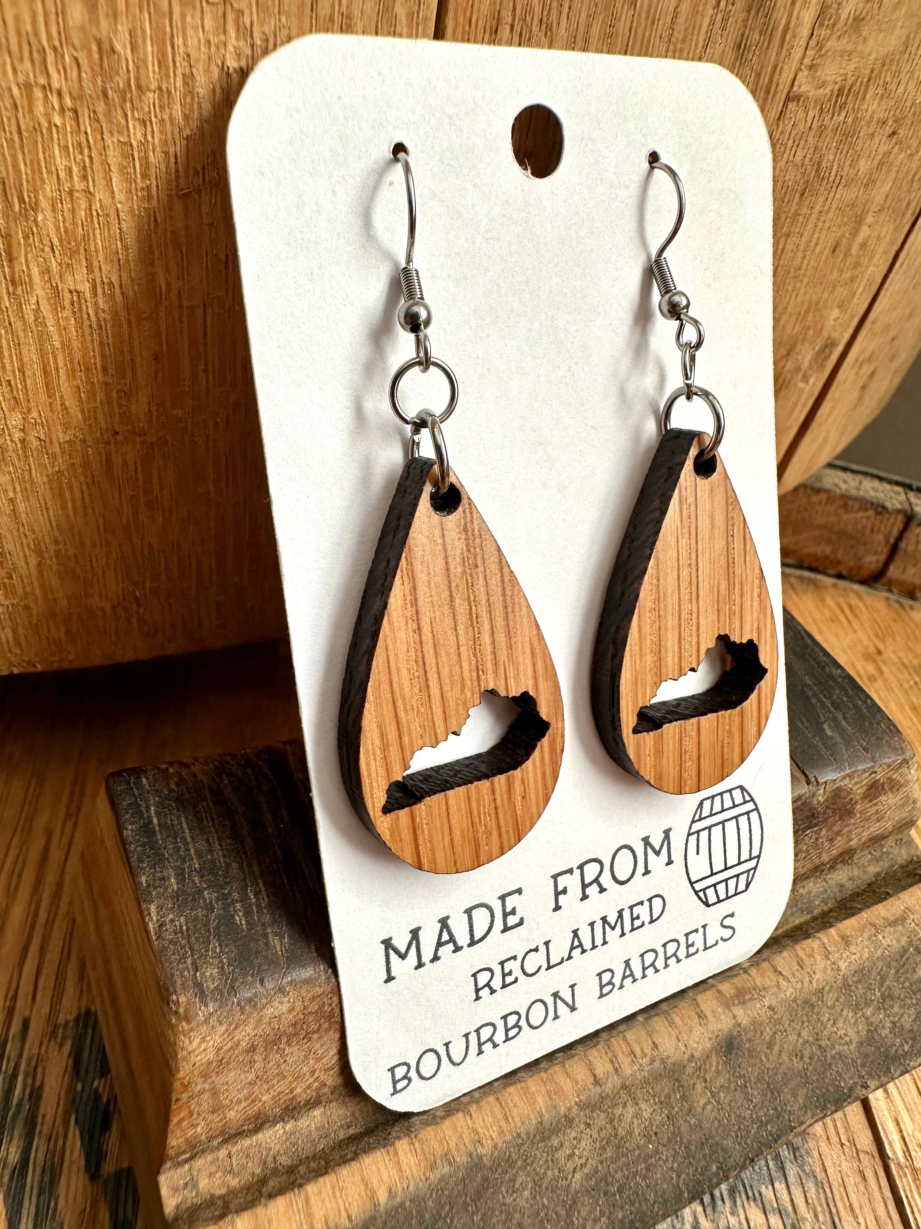 TWWKY - Wholesale Dangle Earrings - Kentucky Bourbon Barrel Reclaimed Wood Dangle Earrings11