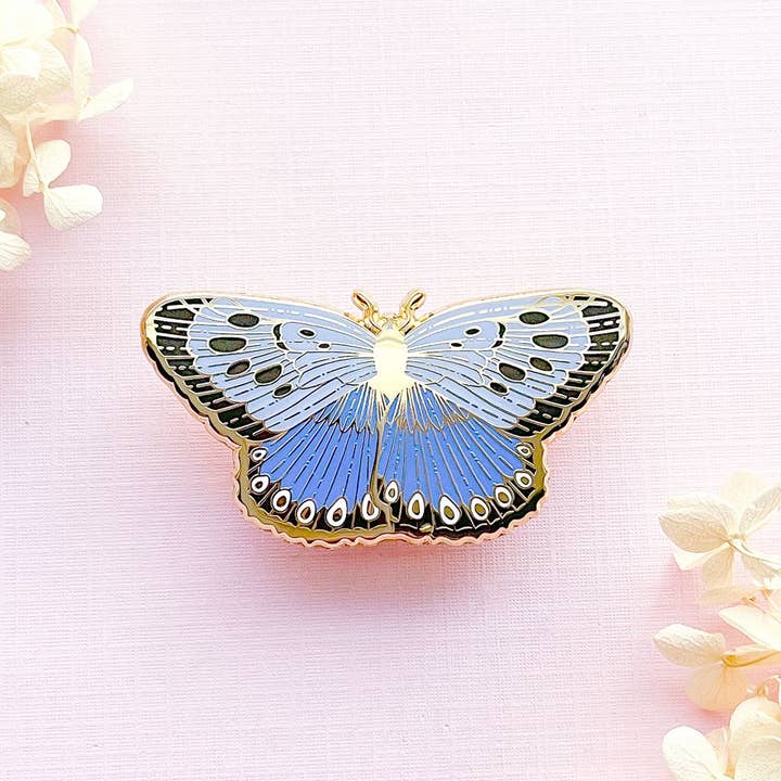 Alum and Ink - Venta al por mayor Botón/prendedor - Rosa esmaltada grande con forma de mariposa azul (Phengaris arion)1
