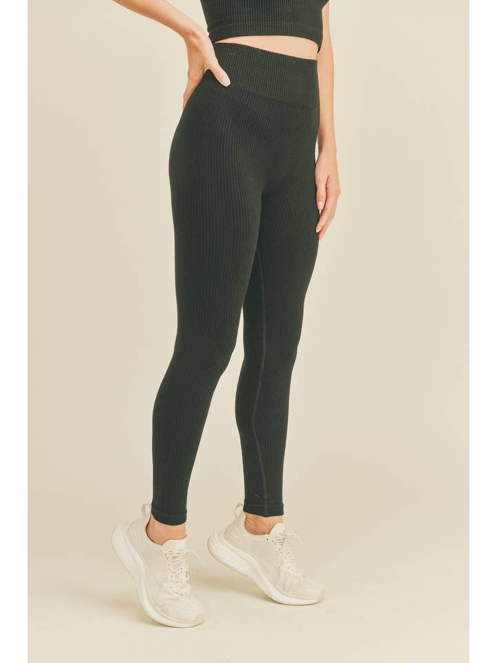 Black High Rise Premium Seamless Ribbed Leggings for wholesale on Faire
