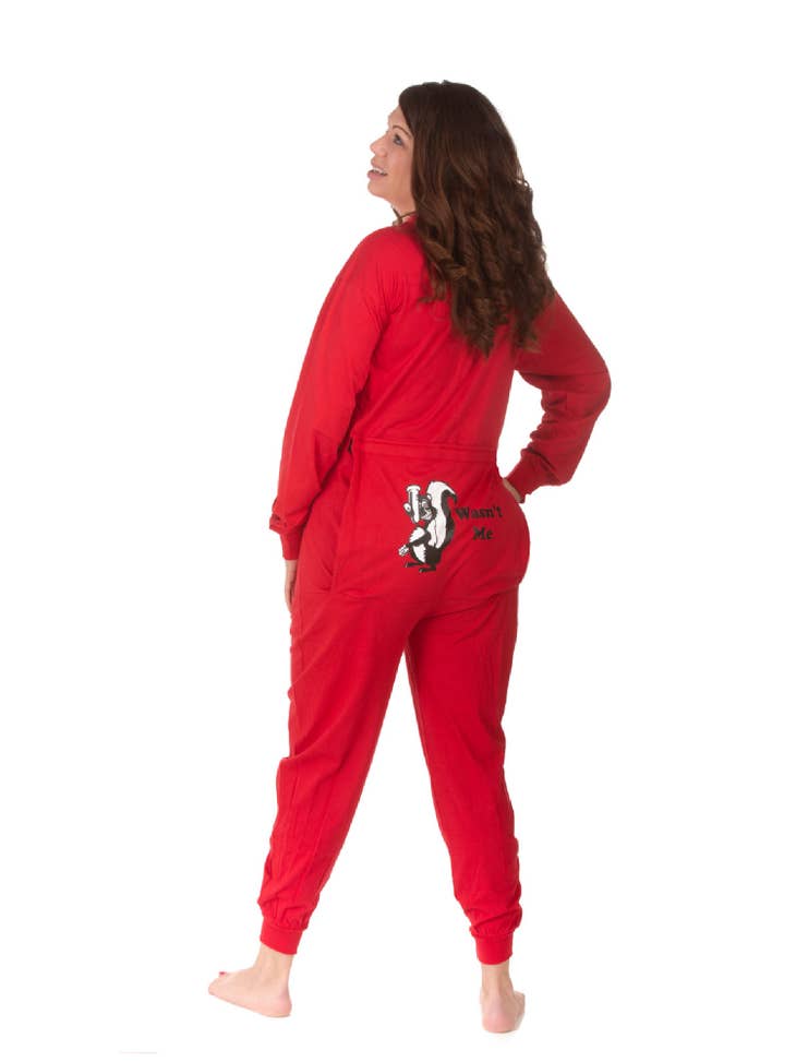 Kids Funny Red Union Suit Pajamas with DANGER BLASTING AREA Sign on Rear  Flap: Big Feet Onesies & Footed Pajamas