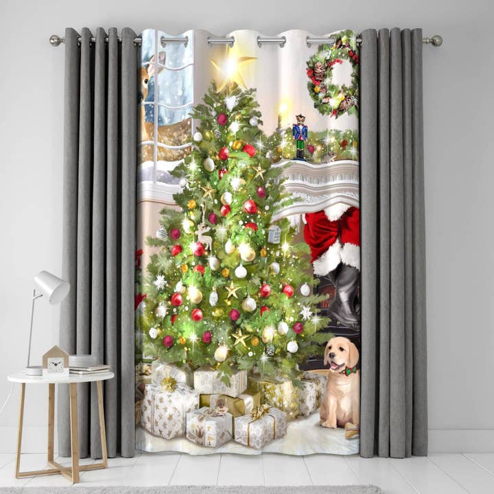Christmas Tree Single Panel Door Curtain Fusion in Multi for wholesale by UW Home