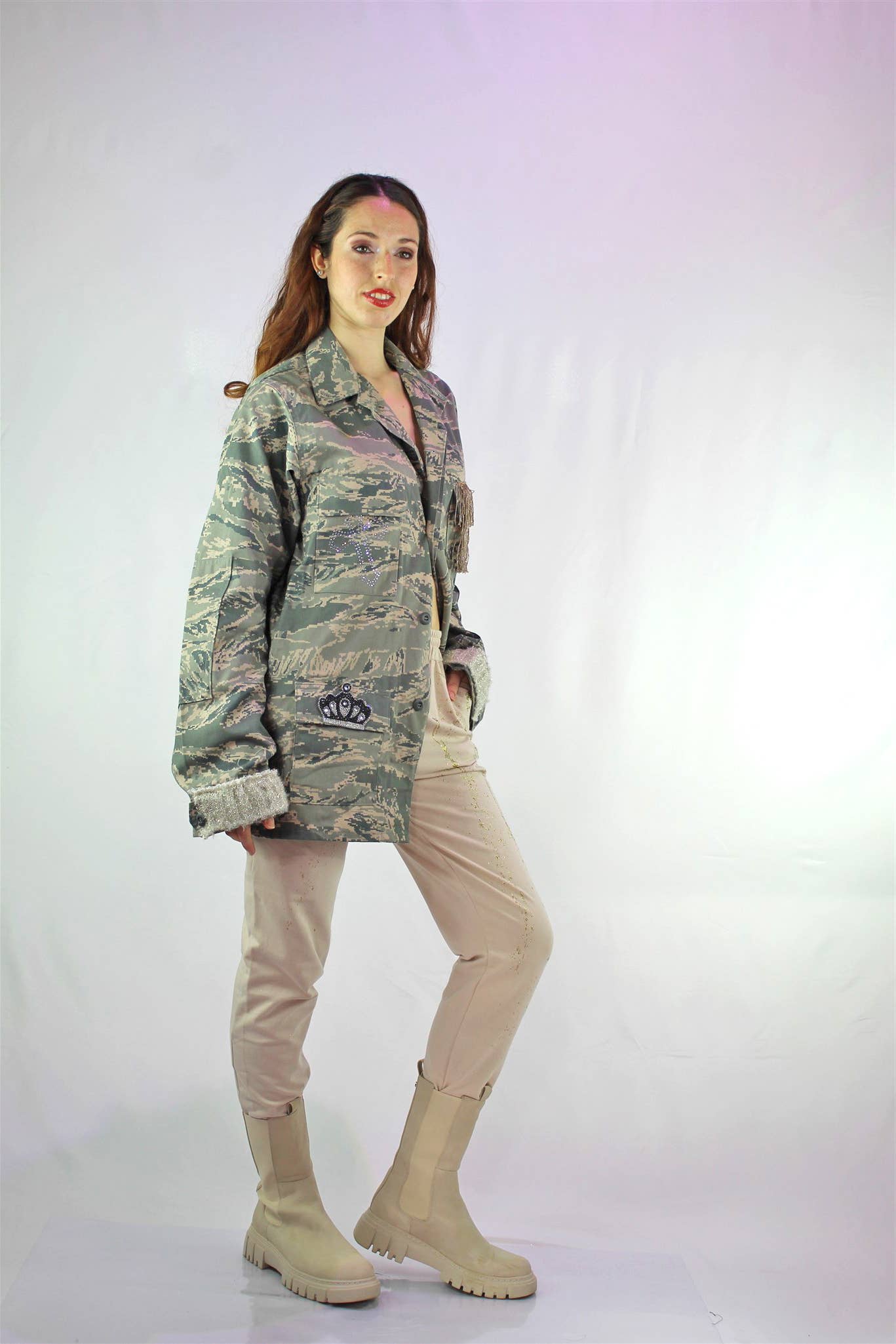 apiedinudinelparco - Wholesale Jacket - Women's - CAMO PATCH JACKET WITH FRINGES AND ANIMALIER UP-CYCLED GLITTER15