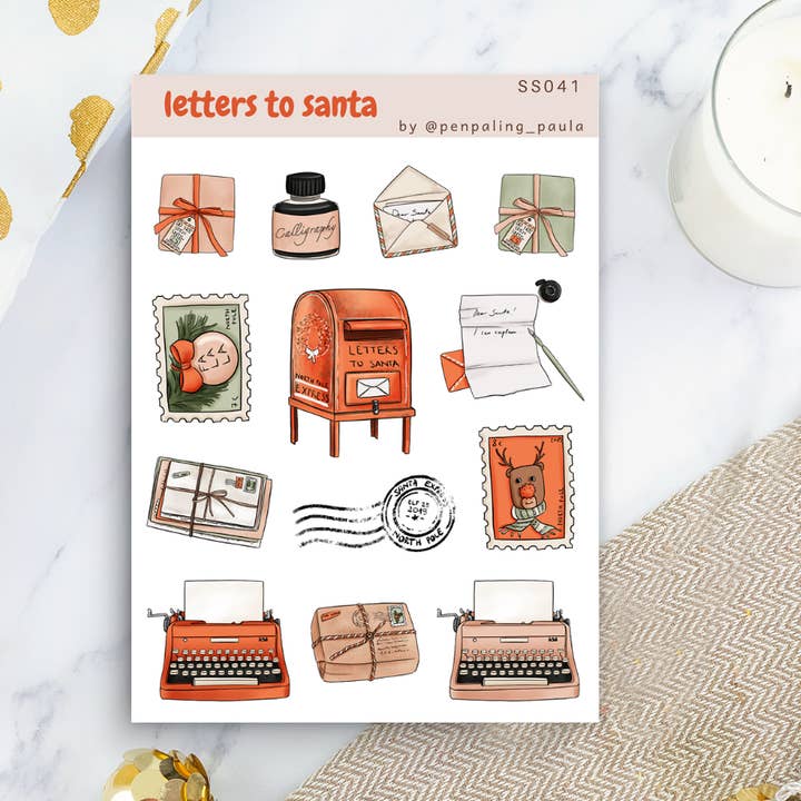 Foglio di adesivi 'Lettere a Babbo Natale' - formato A6 per la vendita all'ingrosso da parte di Penpaling Paula