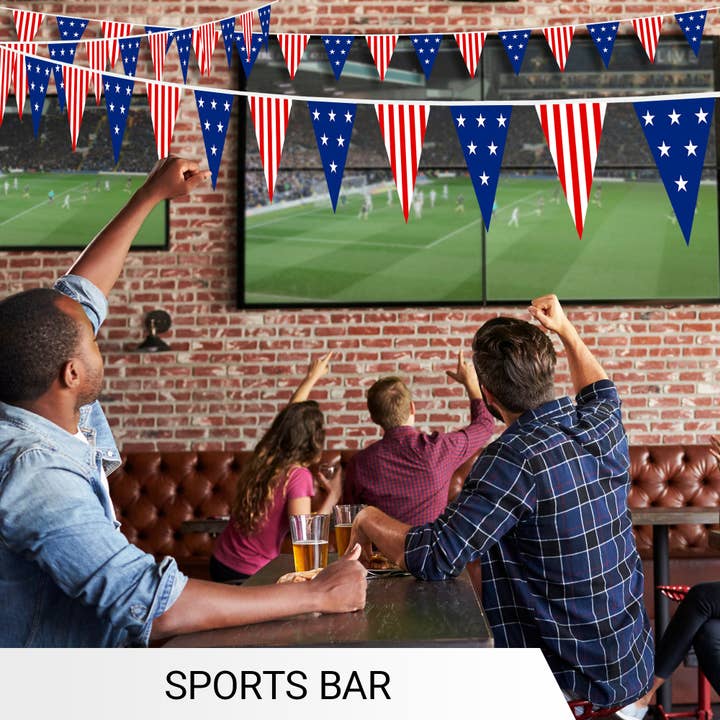 G128 - Wholesale Party Sign/Banner - G128 American USA Star & Stripe Pennant Banner | Flag 7 x 8 Inch, Full String 9.8 Feet | Printed 150D Polyester, Decorations For Bar, School, Festival Events Celebration (Total 10 PCS)1