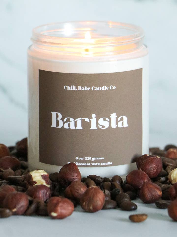 Barista Candle | Coffee + Hazelnut + Maple for wholesale by Chill, Babe Candle Co