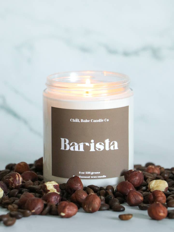 Barista Candle | Coffee + Hazelnut + Maple for wholesale by Chill, Babe Candle Co
