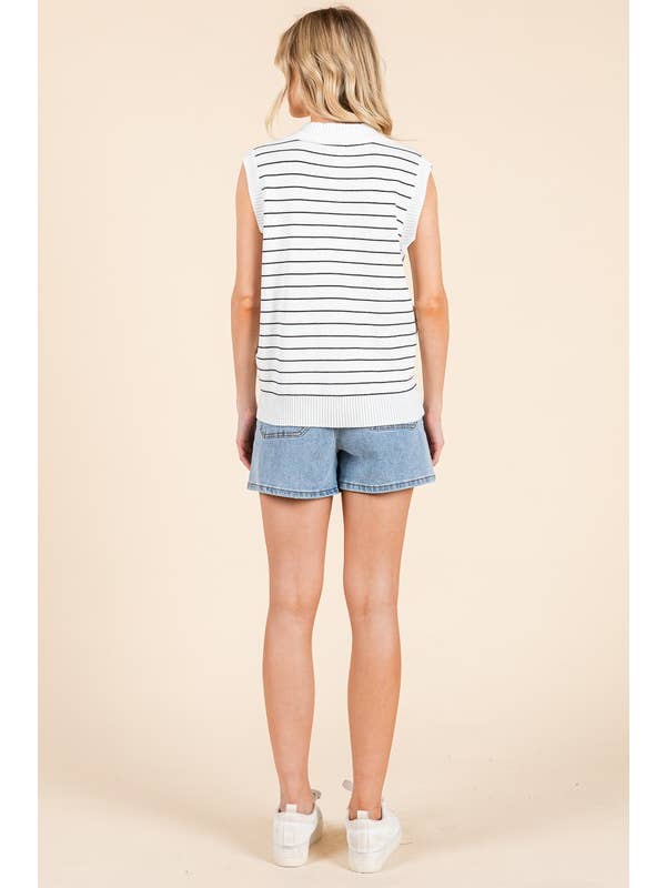 White Black Striped Sweater Vest Top OT51410 for wholesale on Faire